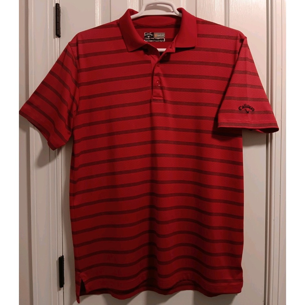 Callaway Opti-Dri Polo Shirt Mens Size XL Red/Black Striped Golf Breathable